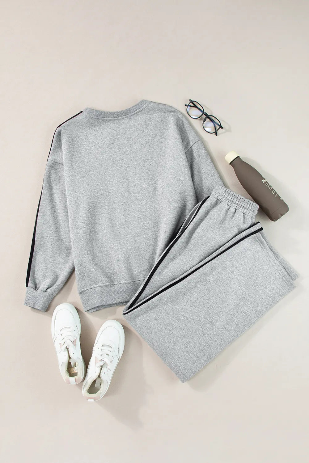 Side Striped Round Neck Top and Pants Active Set - Fashorio