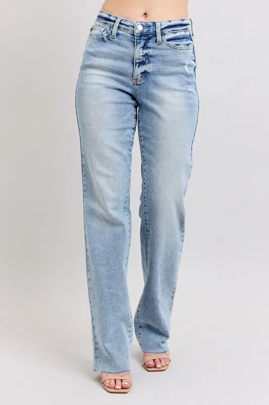 Judy Blue Full Size Mid Rise Light Wash Dad Jeans Plus Size - Fashorio