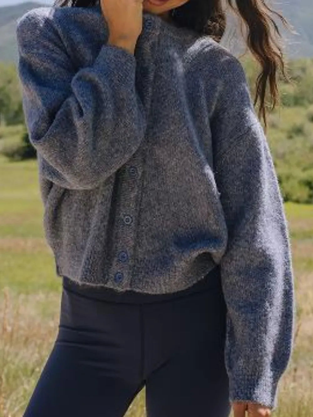 Button Down Long Sleeve Cardigan Dark Gray - Fashorio