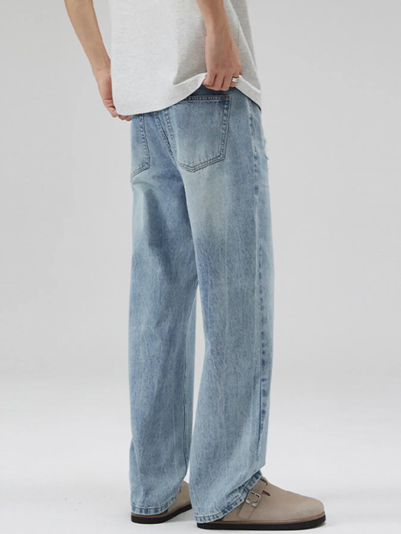Men's Full Size Relaxed Fit Washed Wide Leg Jeans Plus Size - Fashorio