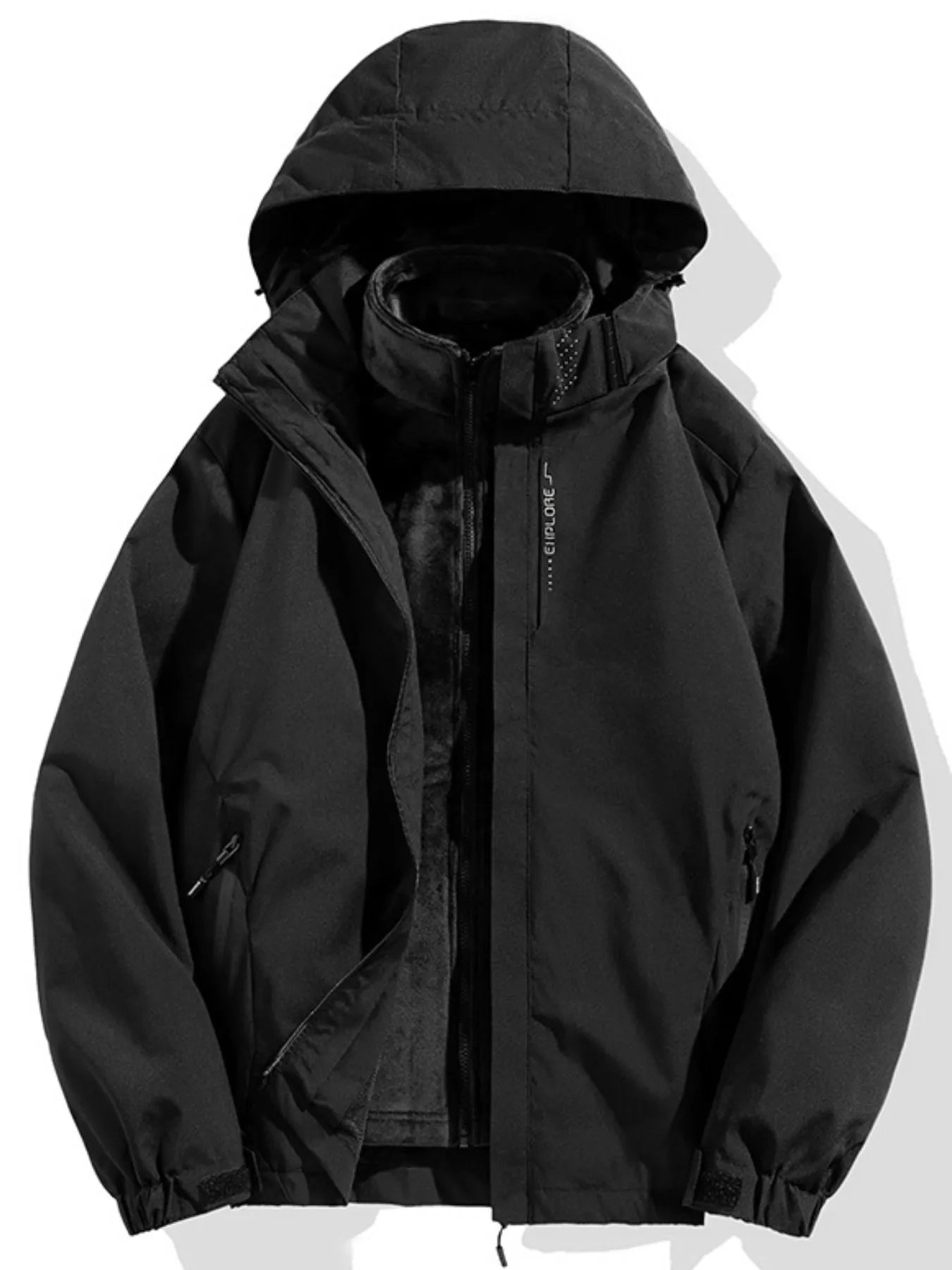 Men's Plus Size Zip Up Long Sleeve Hooded Jacket Black - Fashorio