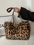 Faux Fur Leopard Shoulder Bag Brown One Size - Fashorio