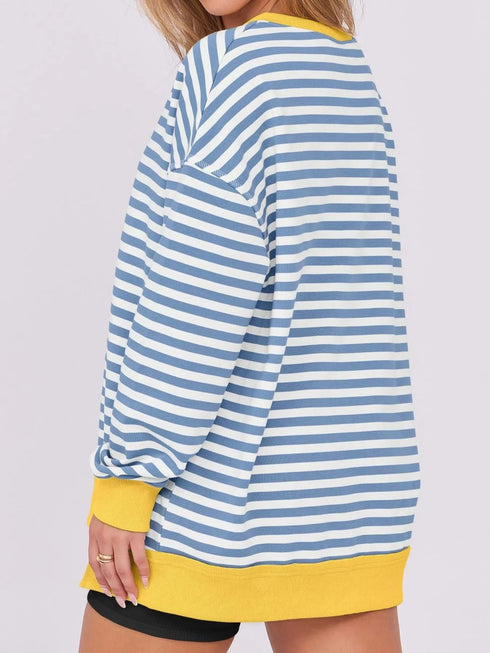 Notched Long Sleeve Oversized Sweatshirt - Fashorio