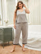 Plus Size Lace Trim Slit Cami and Pants Pajama Set Light Gray - Fashorio