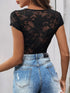 Perfee Lace V-Neck Cap Sleeve Bodysuit - Fashorio
