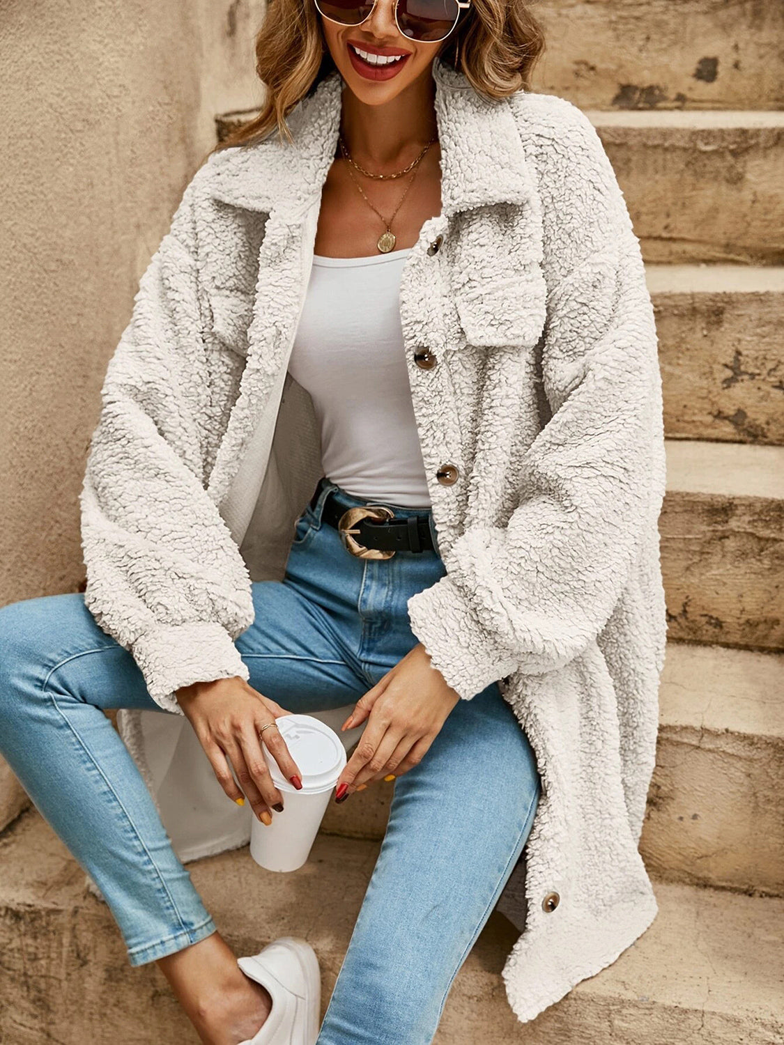 Collared Button Down Coat - Fashorio