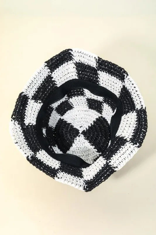Fame Checkered Pattern Knit Bucket Hat - Fashorio