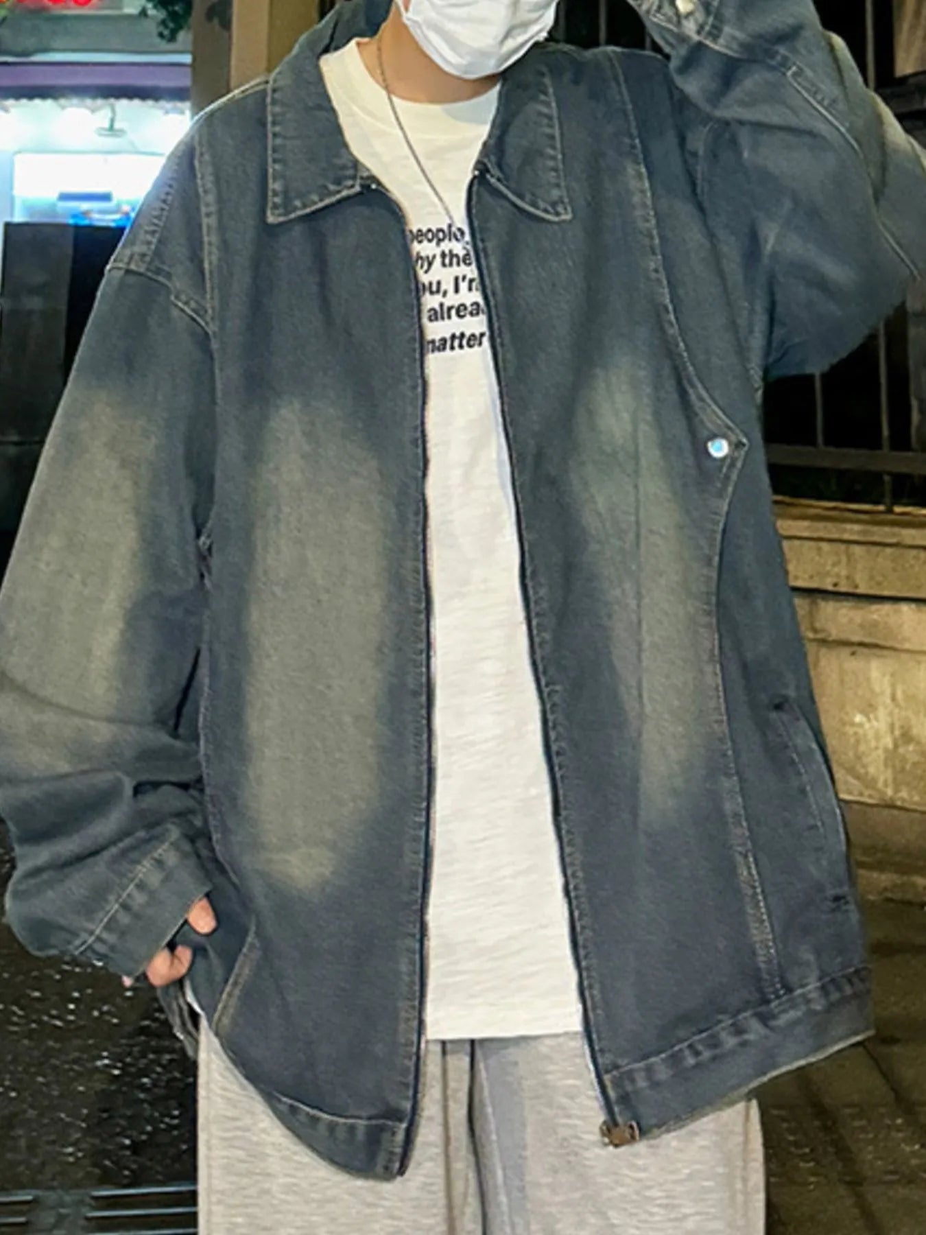 Men's Full Size Zip Up Long Sleeve Denim Jacket Plus Size - Fashorio
