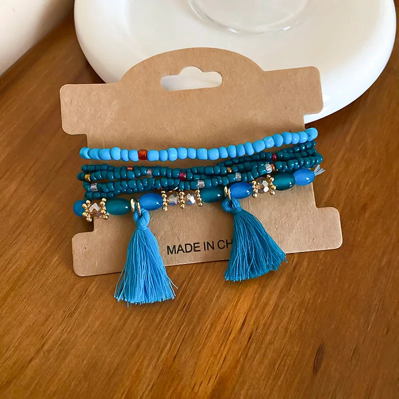 Tassel Rice Bead Bracelet Royal Blue One Size - Fashorio