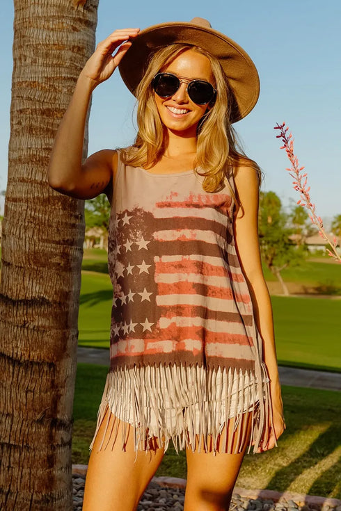 BiBi American Flag Print Knit Sleeveless Top - Fashorio