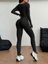 Square Neck Long Sleeve Active Jumpsuit - Fashorio