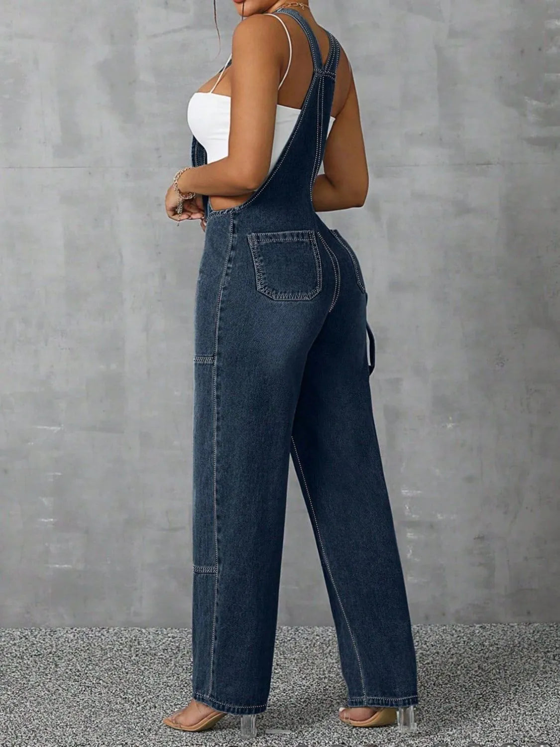 Zip Front Wide Strap Denim Overalls - Fashorio