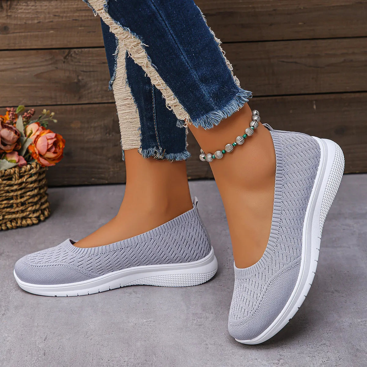Round Toe Mesh Slip-Ons - Fashorio