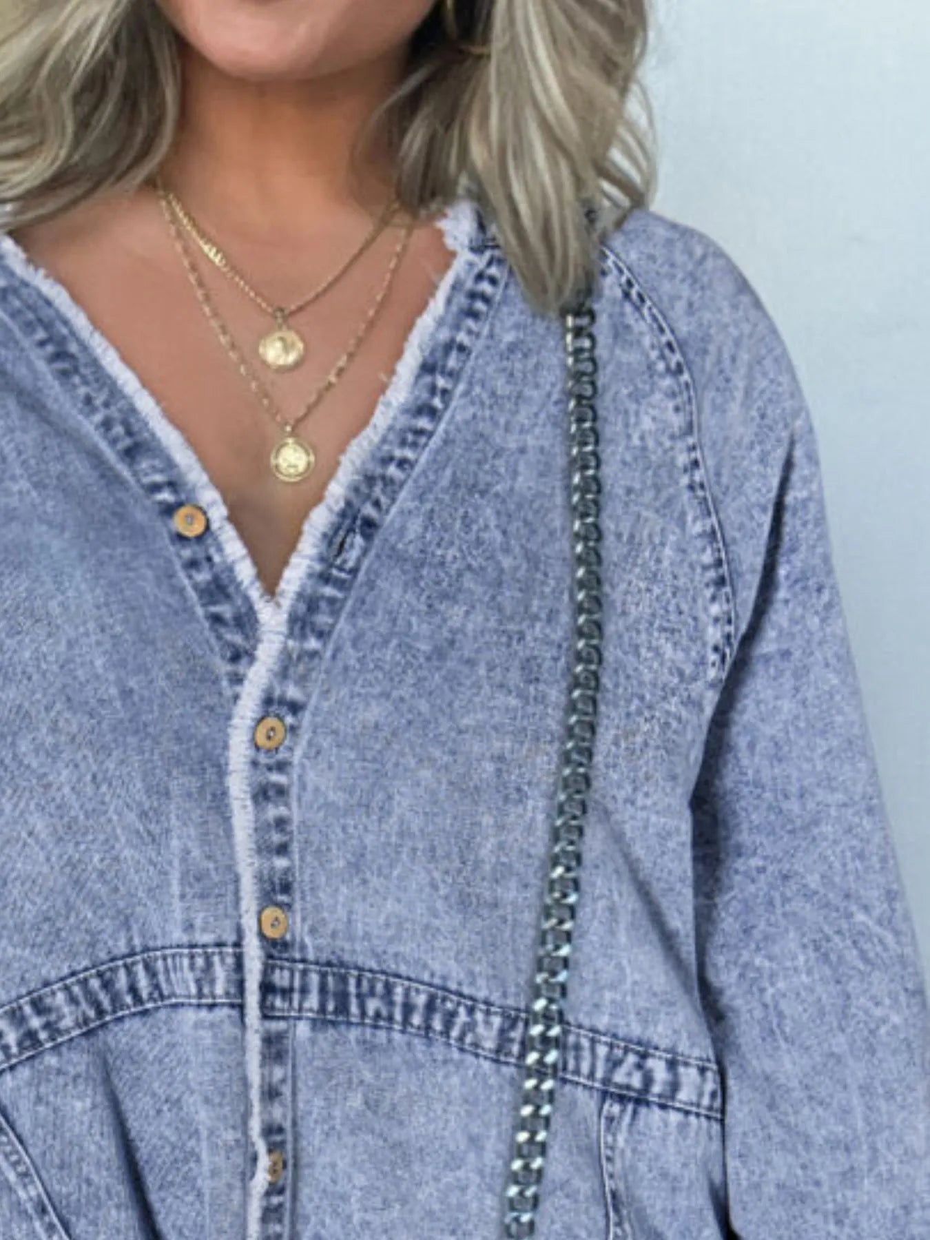 Full Size Button-Front Long Sleeve Denim Shirt Dress Plus Size - Fashorio