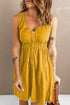 Sleeveless V-Neck Mini Dress with Buttons & Pockets – Chic Casual Yellow - Fashorio