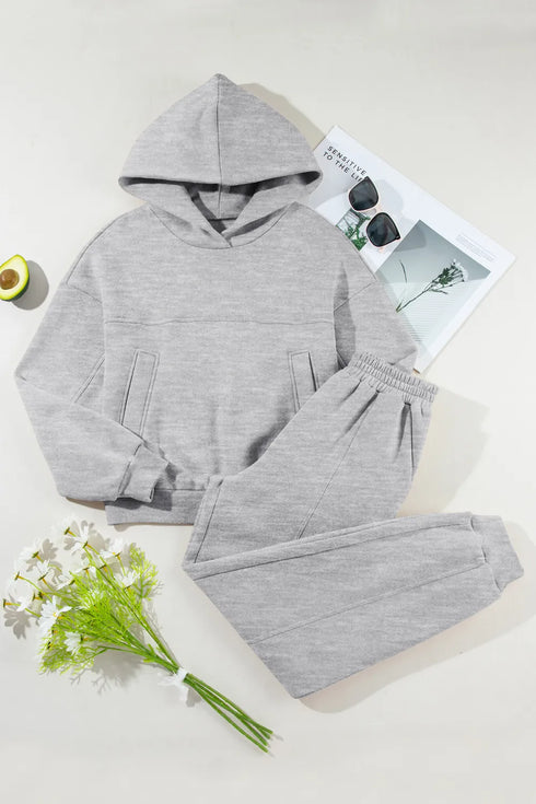 Dropped Shoulder Long Sleeve Hoodie and Pants Active Set - Fashorio
