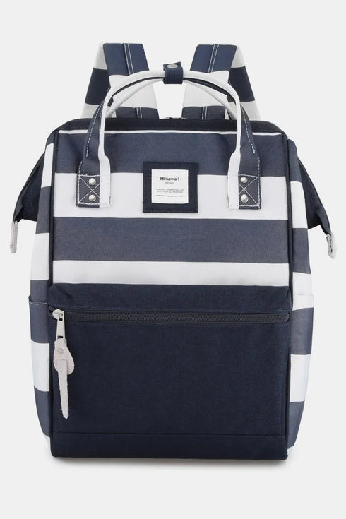 Himawari Striped Waterproof Nylon Backpack Bag with Side Pockets Navy One Size - Fashorio