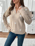 Heart V-Neck Long Sleeve Sweater - Fashorio