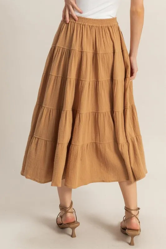 HYFVE Double Gauze Tiered Midi Skirt with Pockets - Fashorio