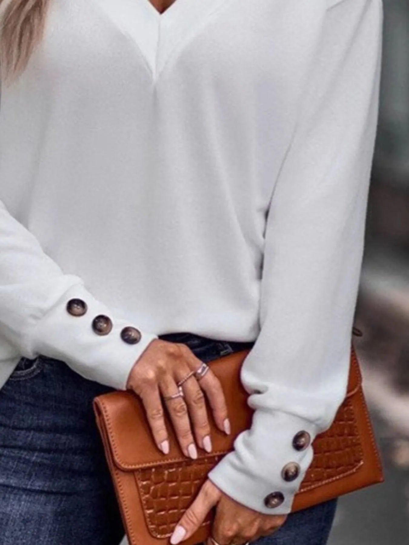 V-Neck Long Sleeve T-Shirt - Fashorio