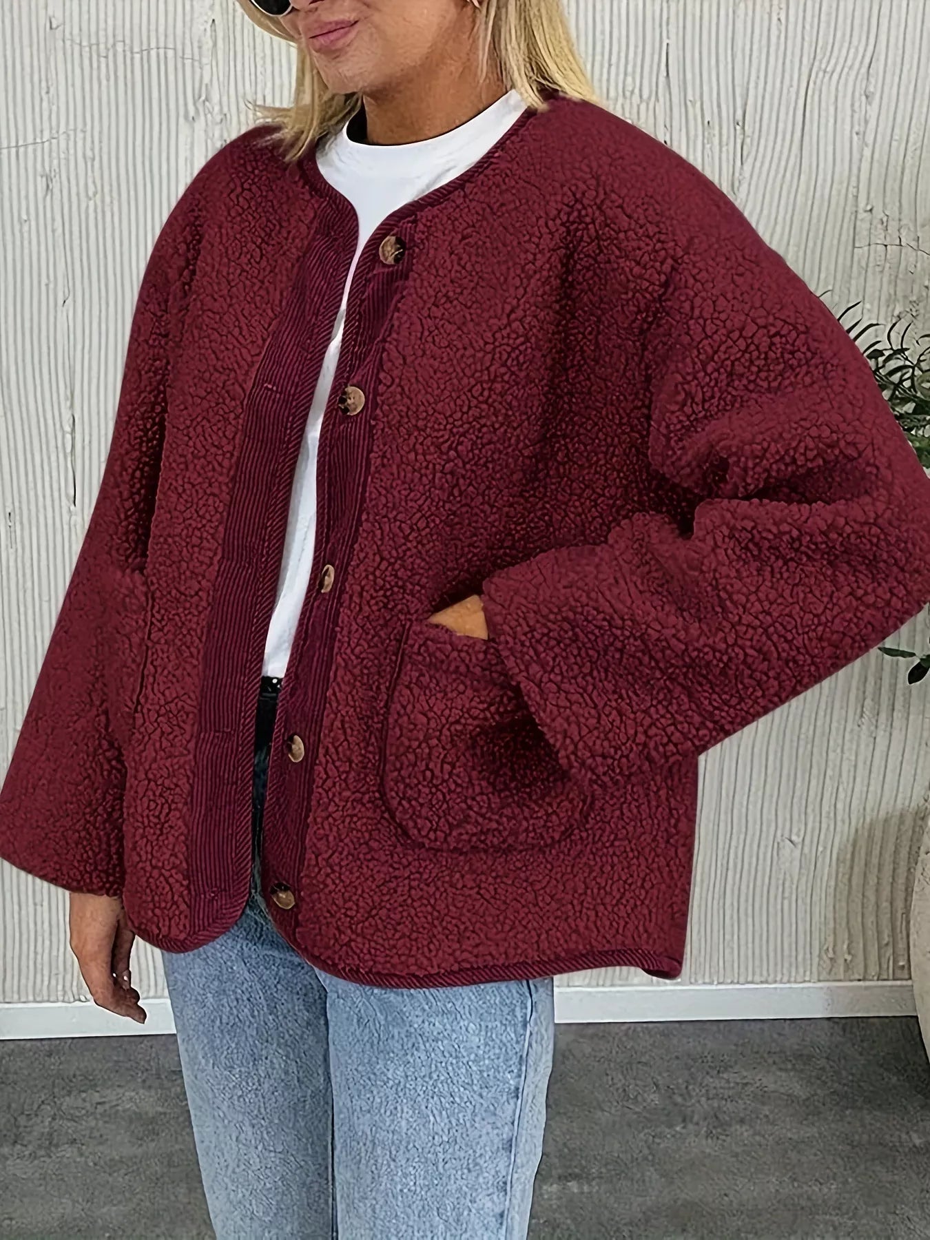 Sherpa Button-Up Outerwear - Fashorio