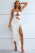 Cutout Strapless Drawstring Detail Split Bandage Dress - Fashorio