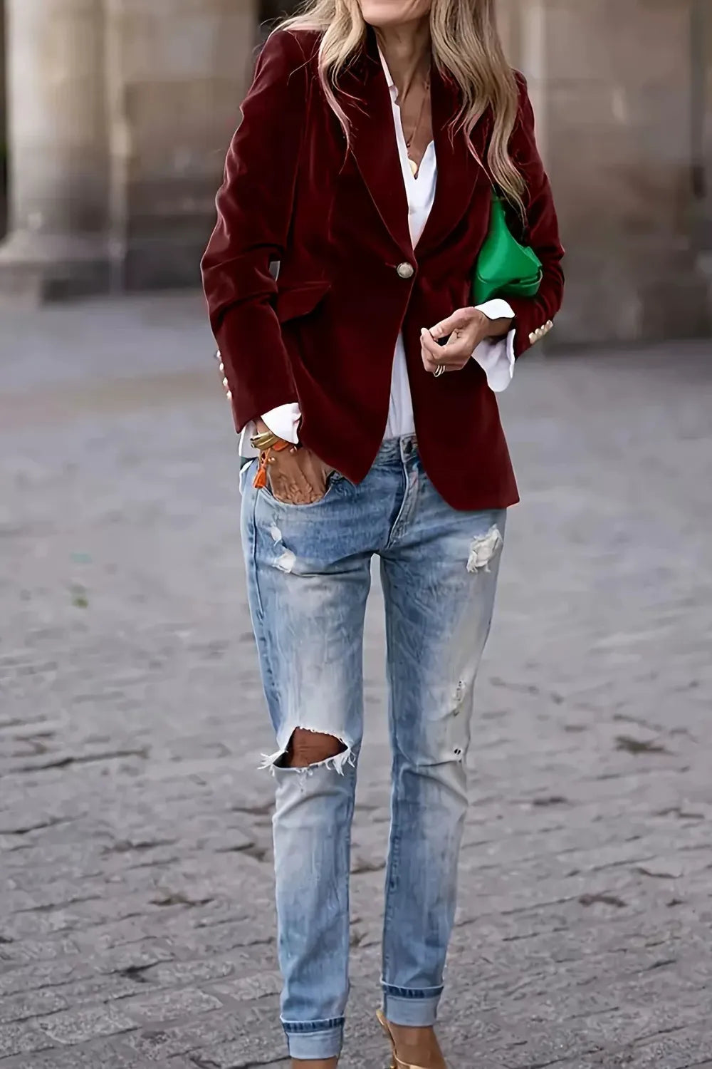 Lapel Collar One Button Blazer - Fashorio