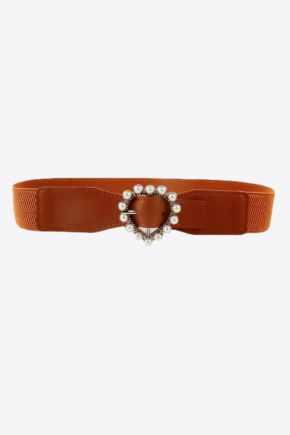 Pearl Heart Buckle Elastic Belt Caramel One Size - Fashorio