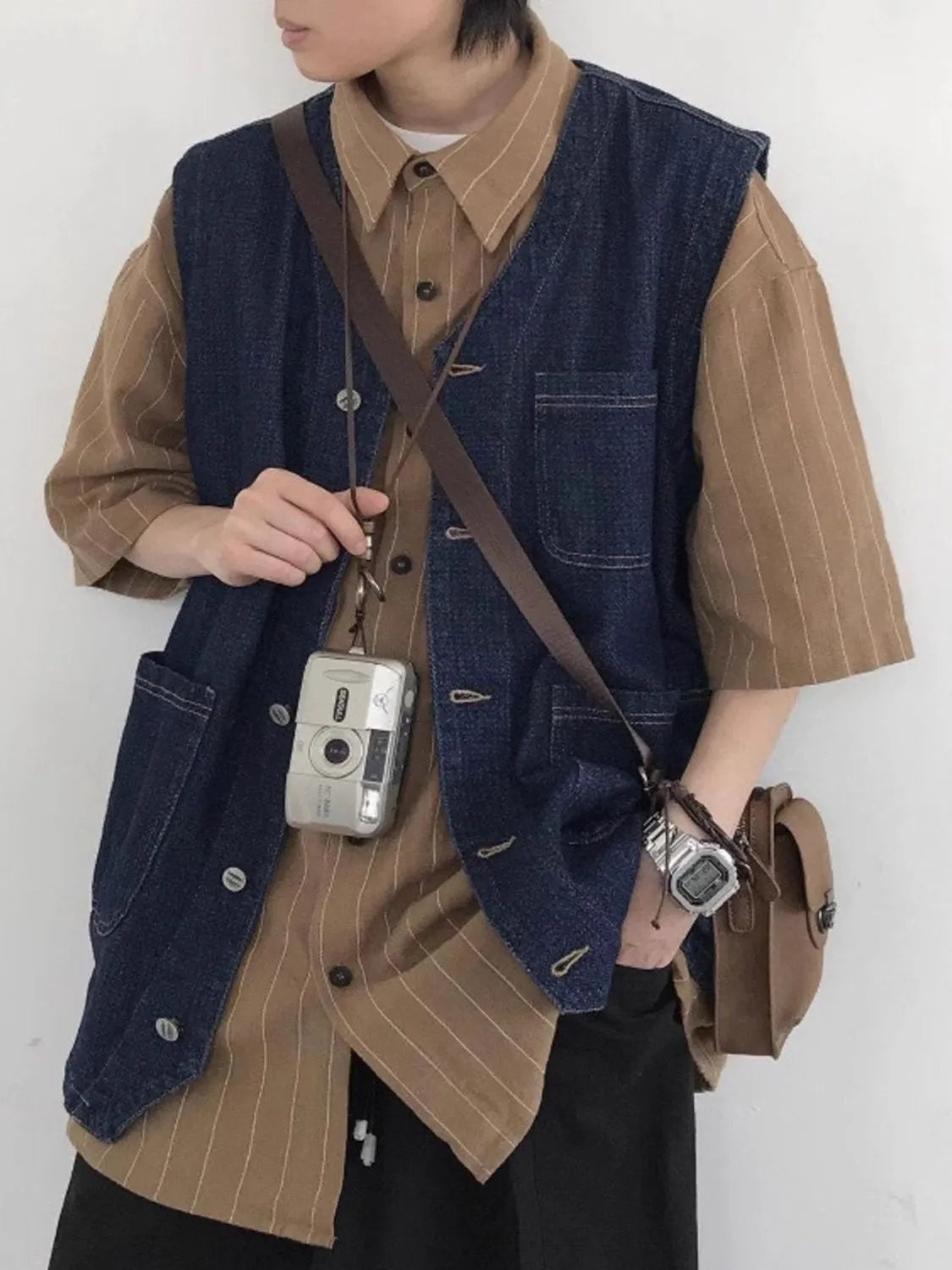 Men's Plus Size Button Up V-Neck Denim Vest - Fashorio