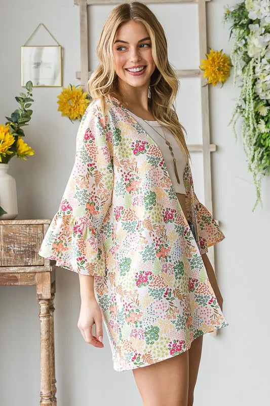 Heimish Full Size Multi Color Floral Open Cardigan Plus Size - Fashorio
