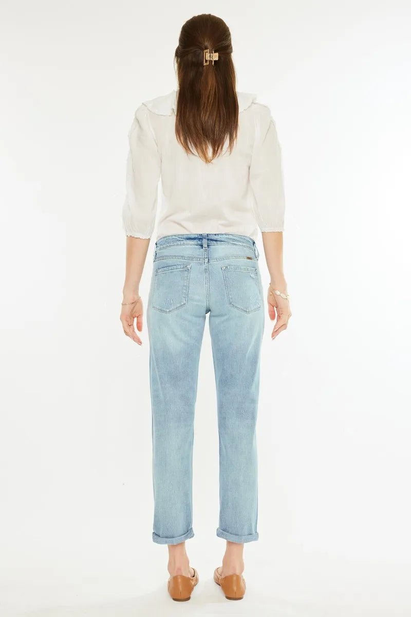 Kancan Mid Rise Distressed Boyfriend Fit Jeans - Fashorio