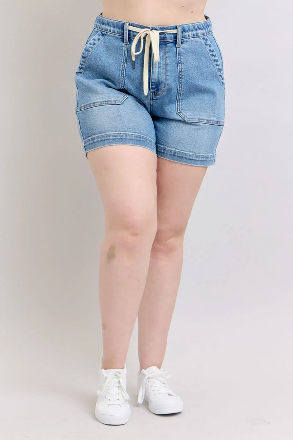 Judy Blue Plus Size High Waist Vintage Wash Denim Shorts Medium - Fashorio