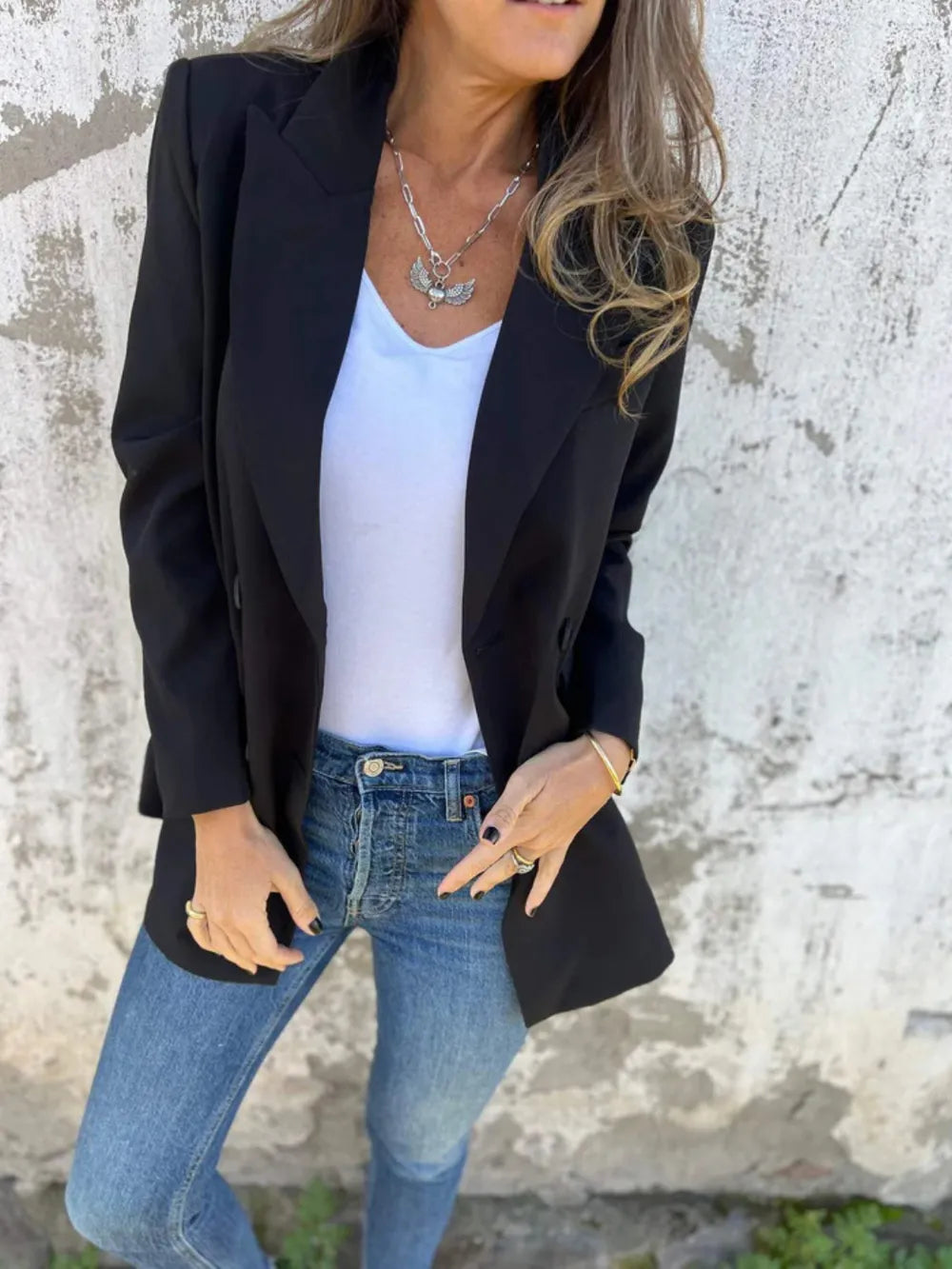 Full Size Collared Neck Long Sleeve Blazer - Fashorio