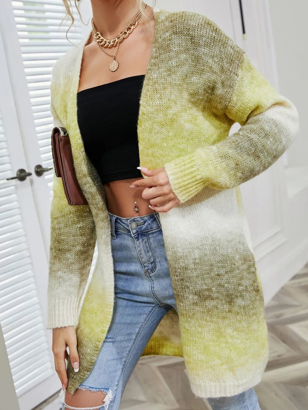 Angel Wings Full Size Pocketed Open Front Gradient Cardigan - Fashorio