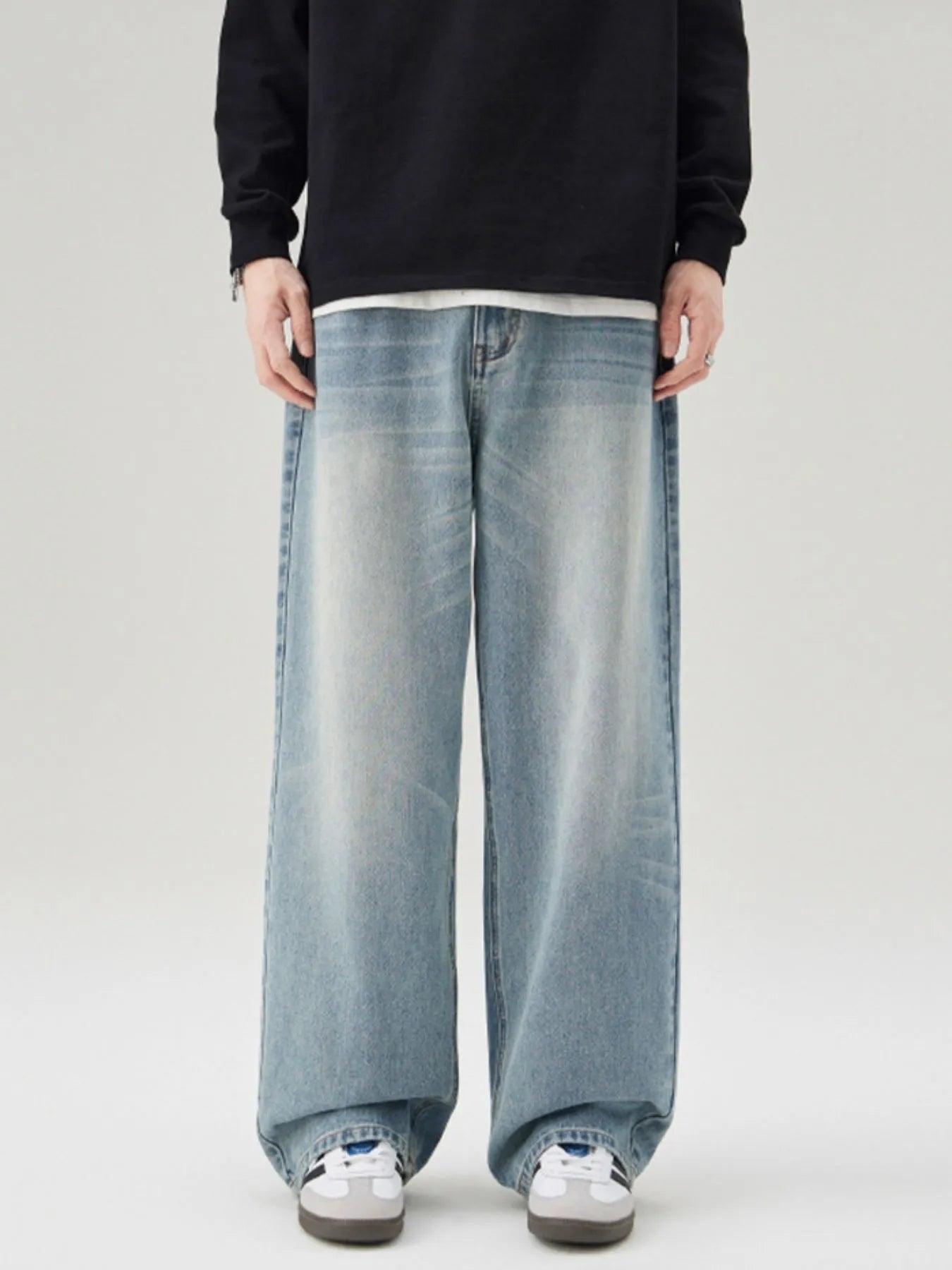 Men's Full Size Wide Leg Washed Baggy Jeans Plus Size Light Blue - Fashorio