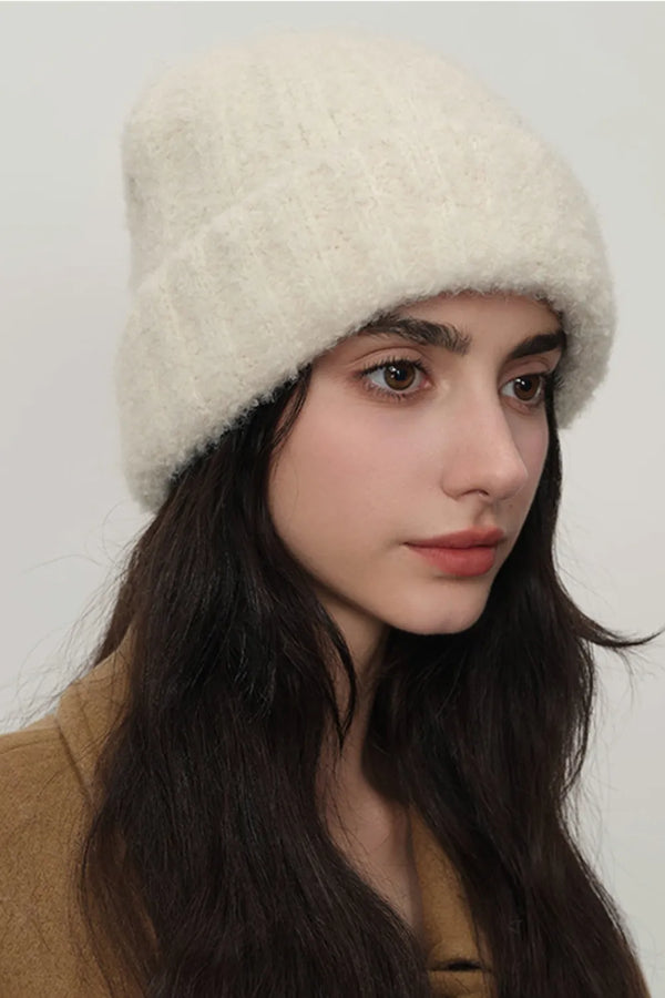 Solid Color Thermal Knit Hat Cream One Size - Fashorio