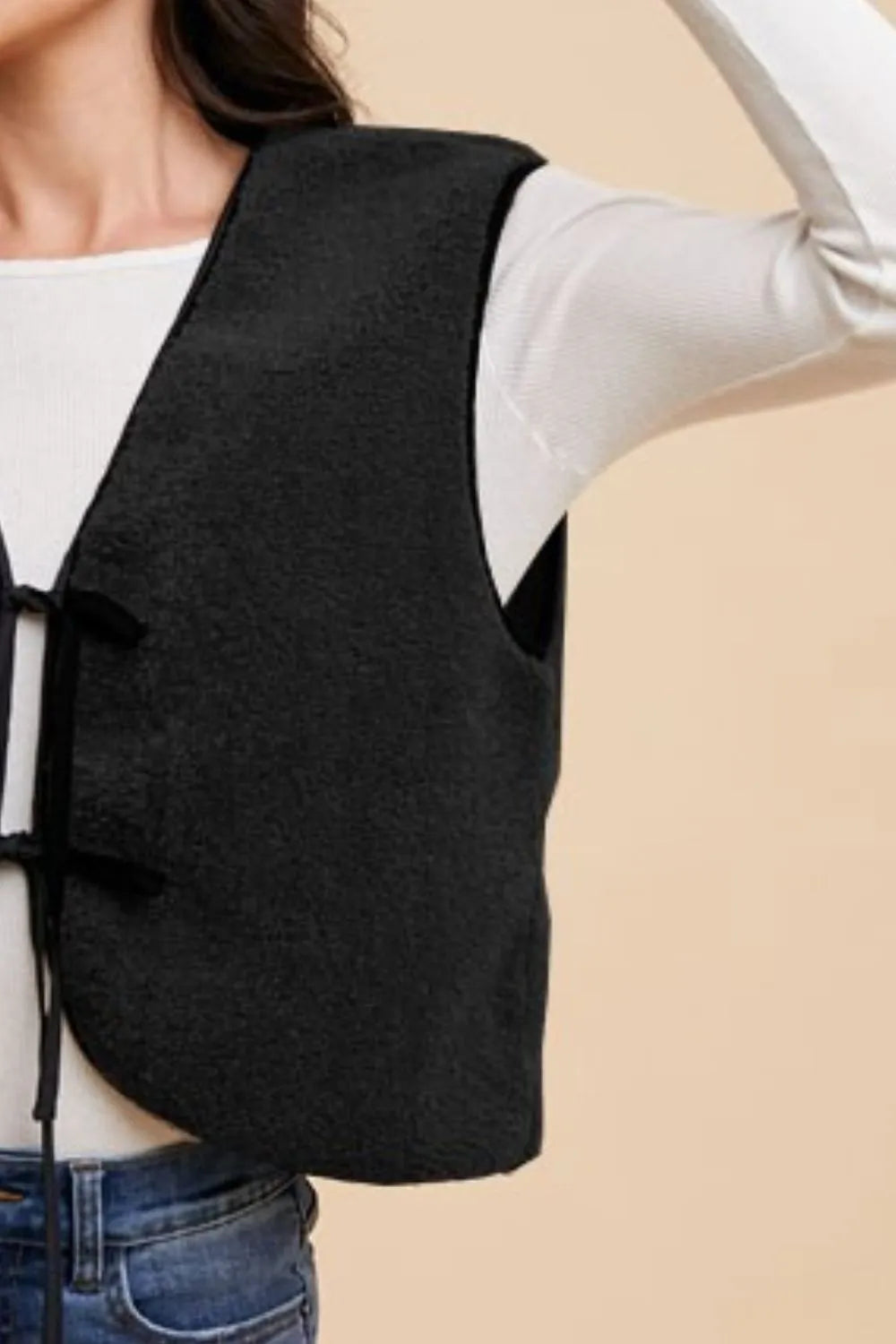 Annie Wear V-Neck Tie Detail Vest Coat - Fashorio