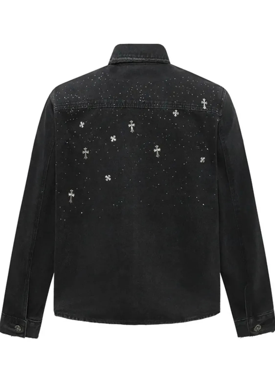 Men's Plus Size Cross Button Up Long Sleeve Denim Jacket - Fashorio
