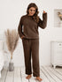 Ivy Lane Teddy Long Sleeve Top and Pants Lounge Set Chocolate - Fashorio