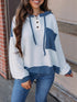 Drawstring Button Detail Long Sleeve Hoodie White+blue - Fashorio