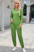Round Neck Top and Drawstring Pants Lounge Set Mid Green - Fashorio