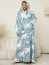 Fuzzy Pocketed Long Sleeve Hooded Lounge Dress Air Force Blue One Size - Fashorio