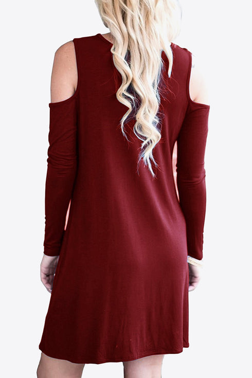 Cold-Shoulder Long Sleeve Mini Dress – Casual Round Neck Style - Fashorio