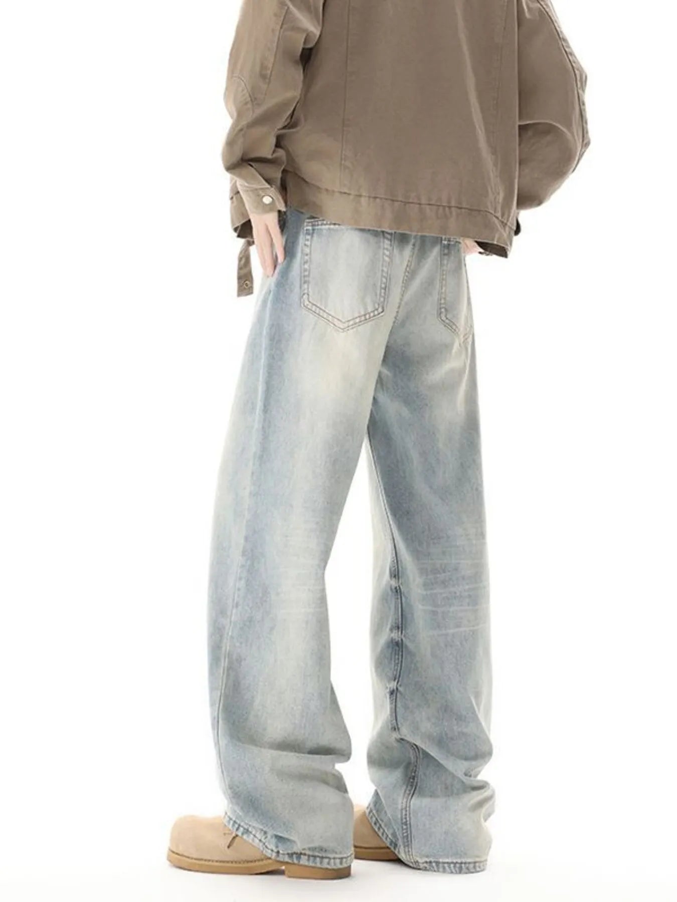 Men's High Waisted Washed Wide Leg Jeans - Fashorio