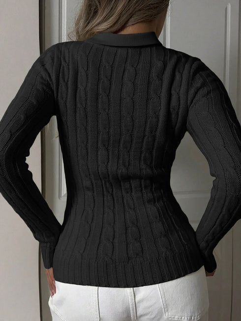 Cable Knit Long Sleeve Sweater - Fashorio