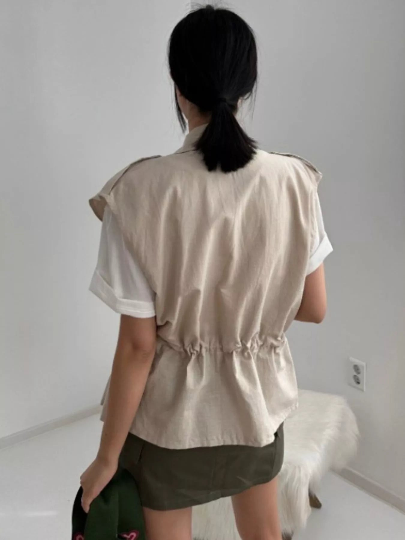 Drawstring Zip Up Vest Coat - Fashorio