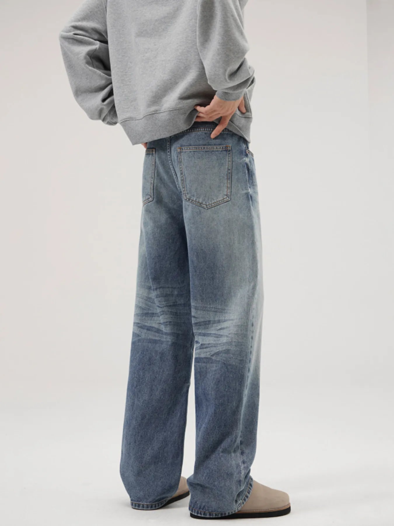 Men's Full Size Vintage Washed Wide Leg Relaxed Fit Jeans Plus Size - Fashorio