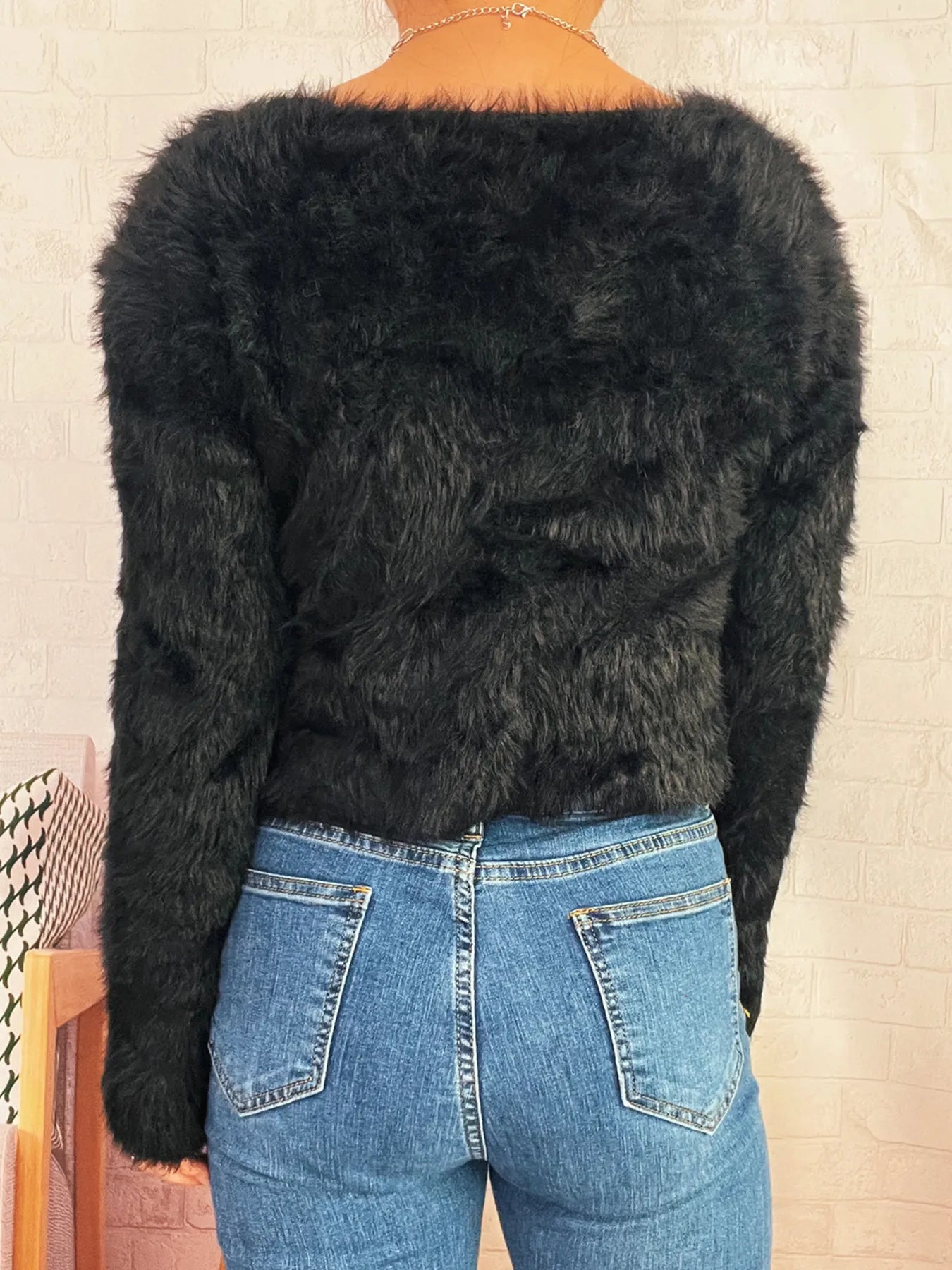 Fuzzy Heart Shape Button-Up Cardigan - Fashorio