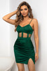 Spaghetti Strap Ruched Slit Dress - Fashorio