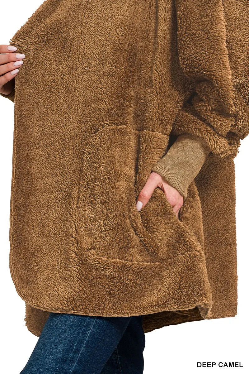 Zenana Hooded Faux Fur Jacket – Cozy Oversized Outerwear - Fashorio